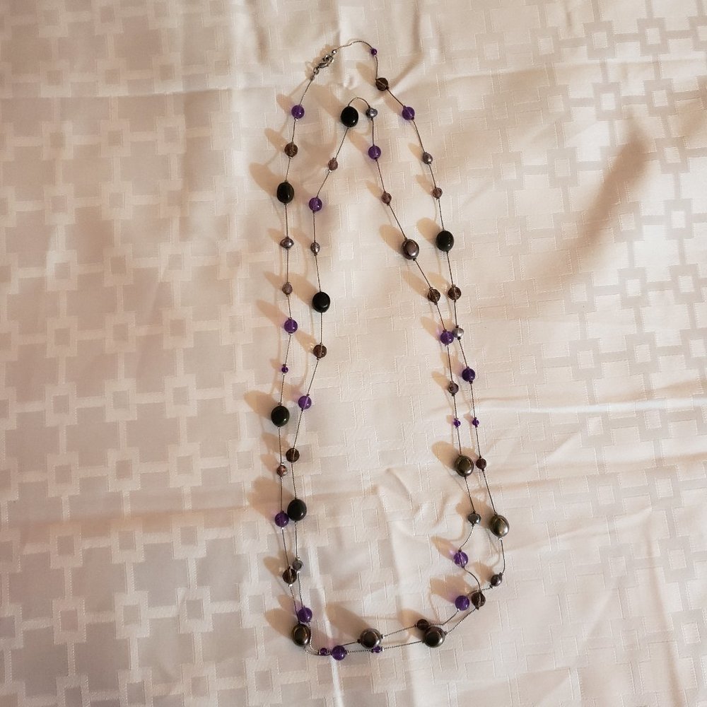 (SOLD) Vintage Purple and Pewter Long Necklace 30 Inches